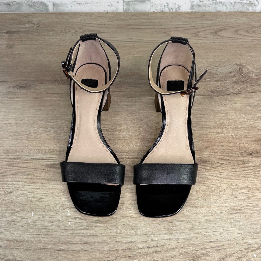 Louise et Cie Black Leather Snakeskin Block Heel Sandals Size 7.5M 38